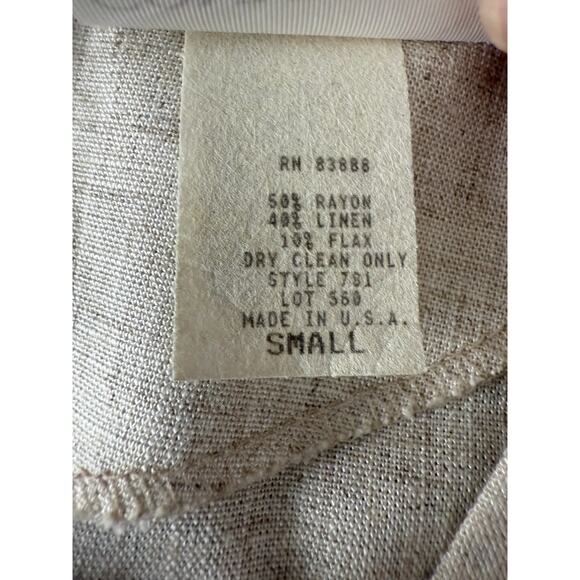 Connie Choi Size S Linen Blend Square Neck Mini Shift Dress Beige Sleeveless Zip - Picture 9 of 10